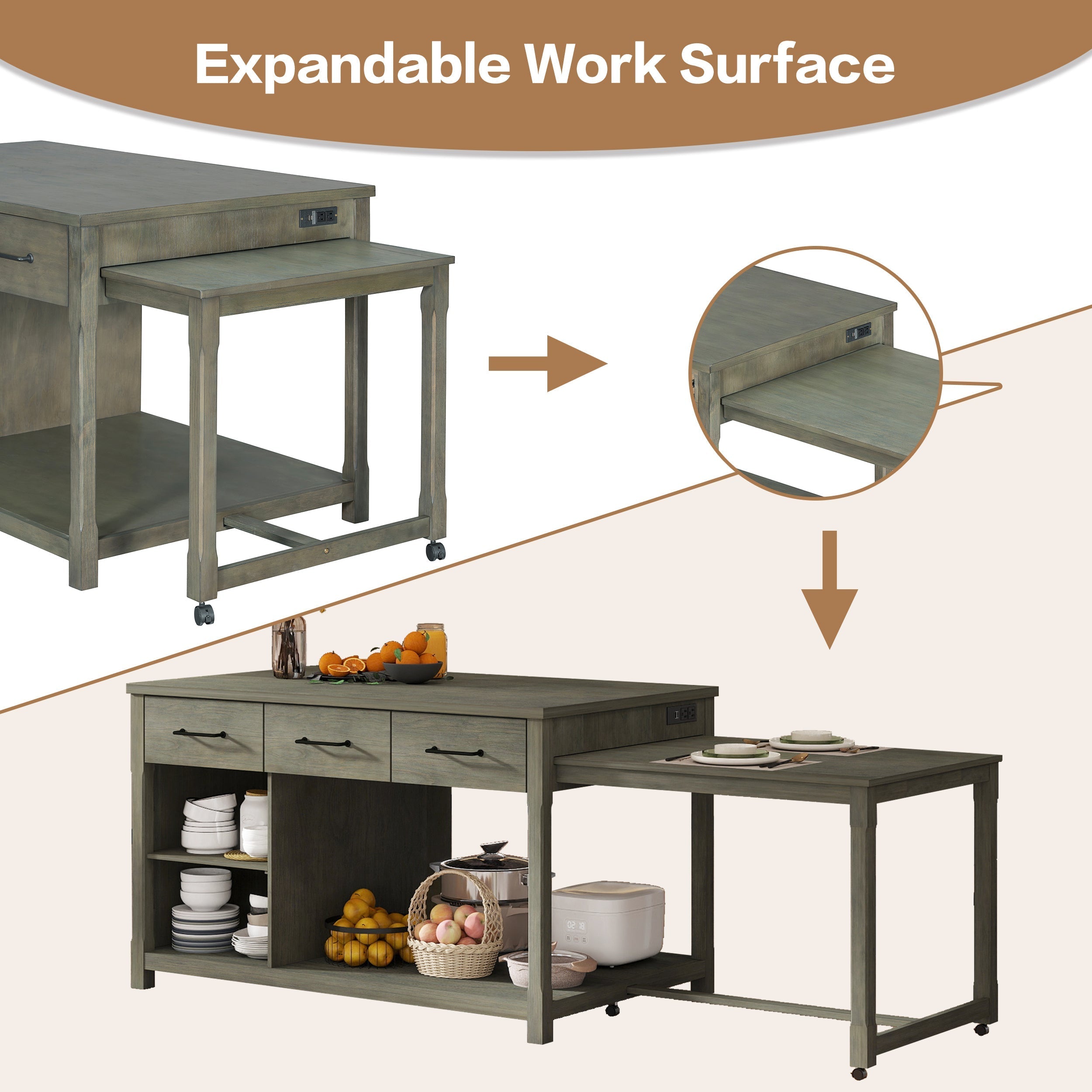 TREXM Extendable Kitchen Island with Storage