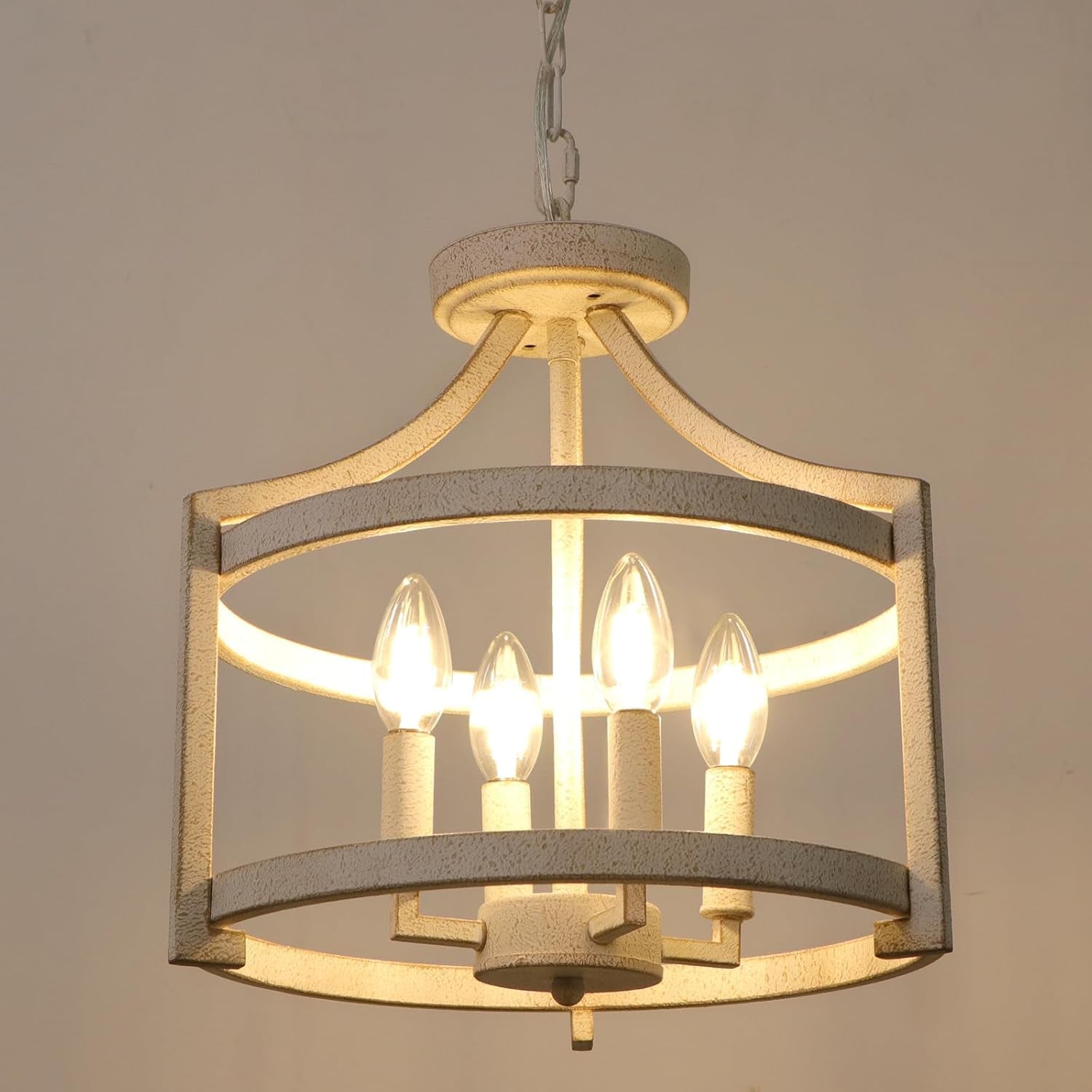 Distressed White 4 Light Farmhouse Chandelier Convertible Mount