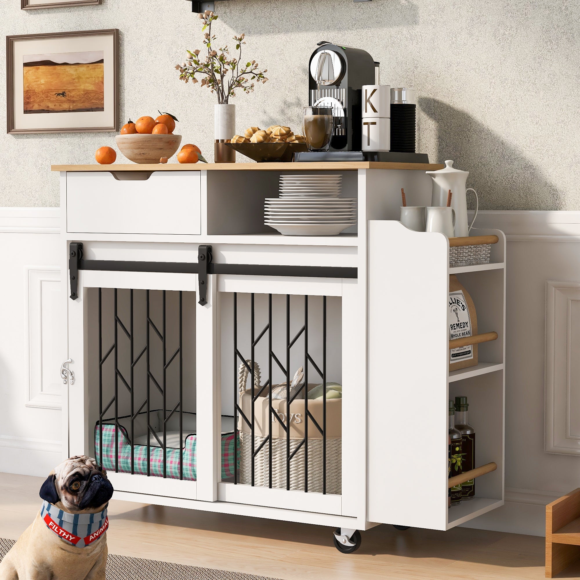 Modern Style 2-in-1 Pet Friendly Dog Crate Kitchen Island End Table