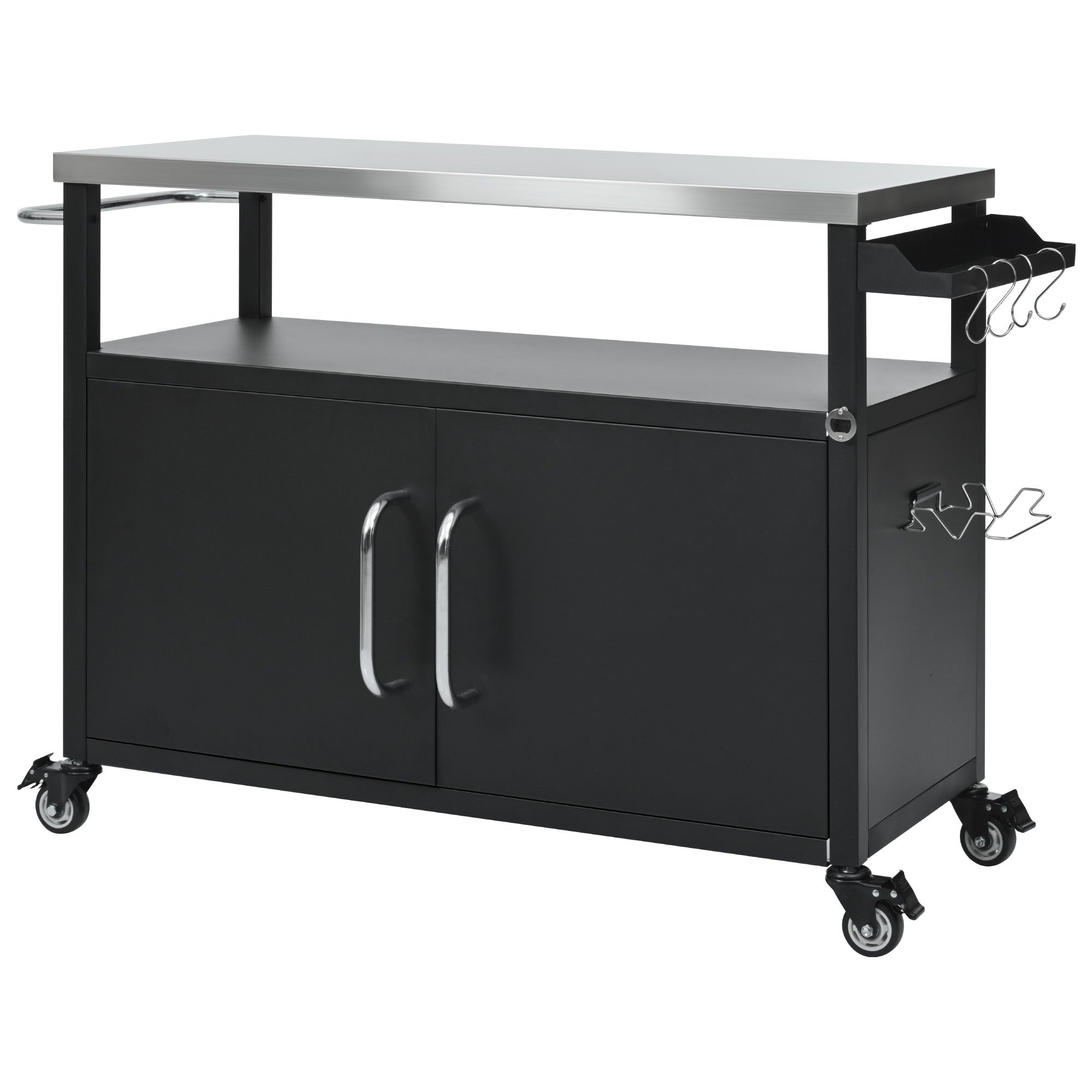 K&K 54.5' Outdoor Kitchen Island with Stainless Steel Tabletop and Storage