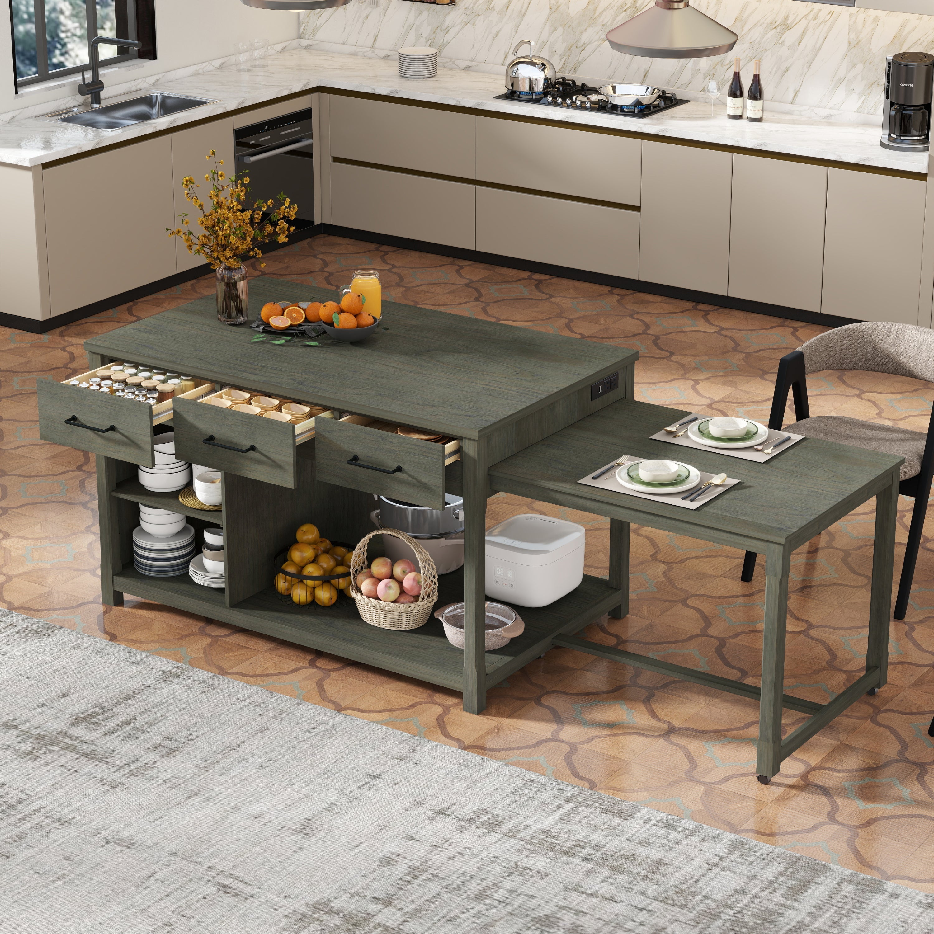 TREXM Extendable Kitchen Island with Storage