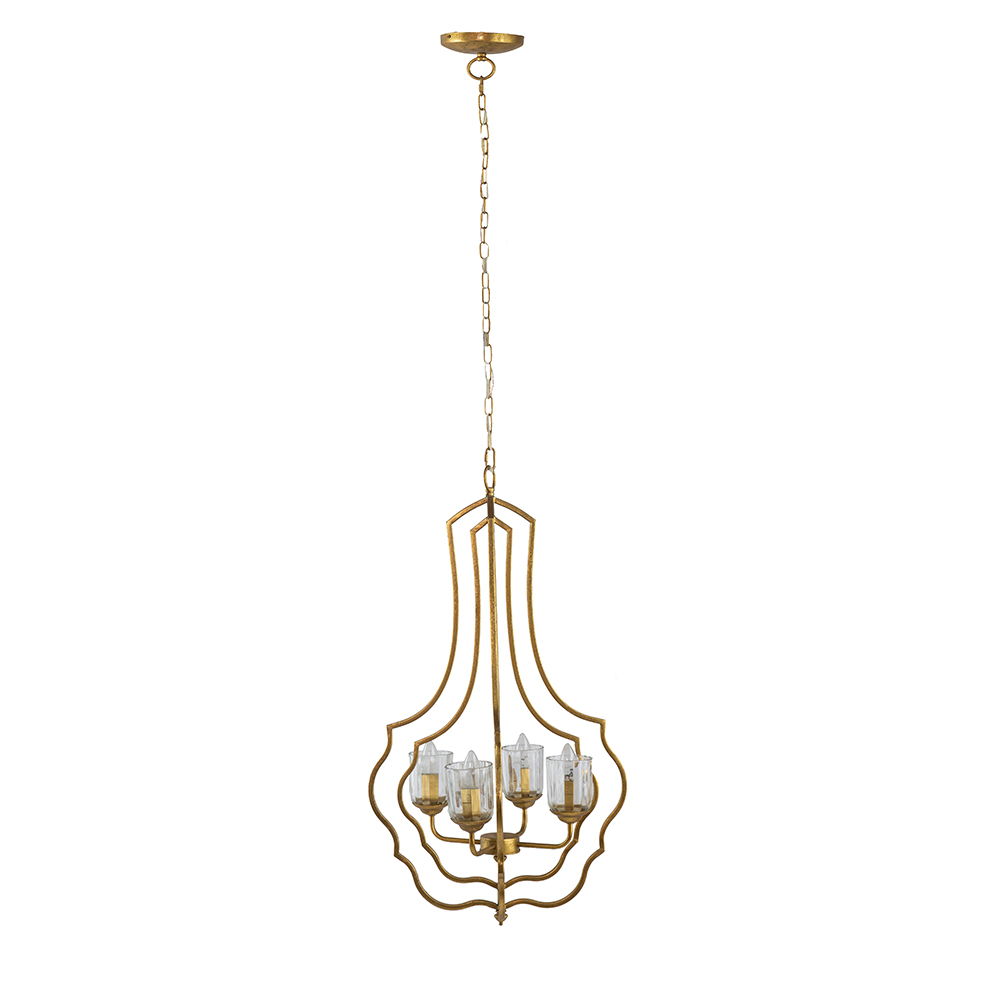 4 Light Metal Chandelier with Adjustable Chain - Gold