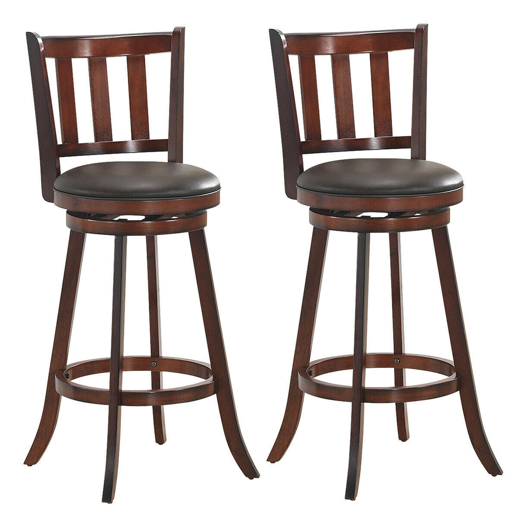 2 Pieces 360 Degree Swivel Wooden Counter Height Bar Stool Set with Cushioned Seat-31 inches