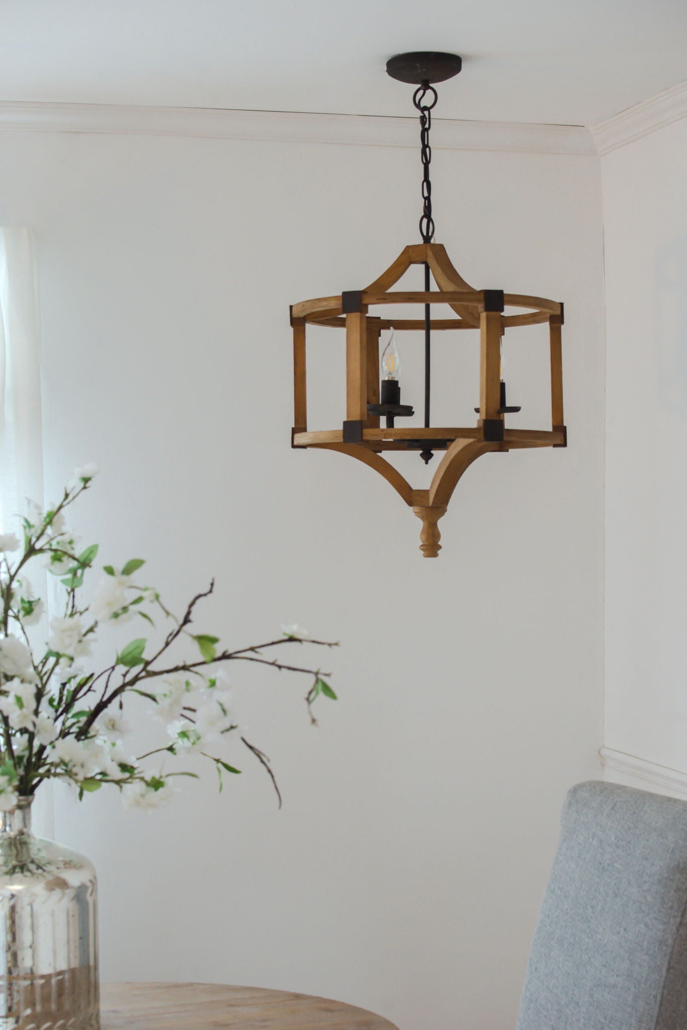 3 Light Wood Drum Chandelier