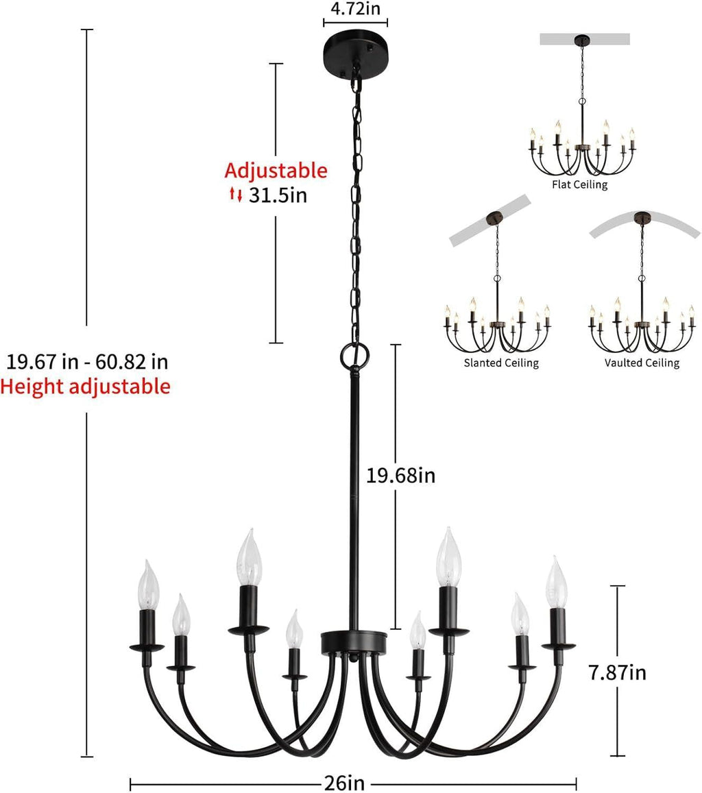 8 Light Matte Black Farmhouse Chandelier For Dining Room