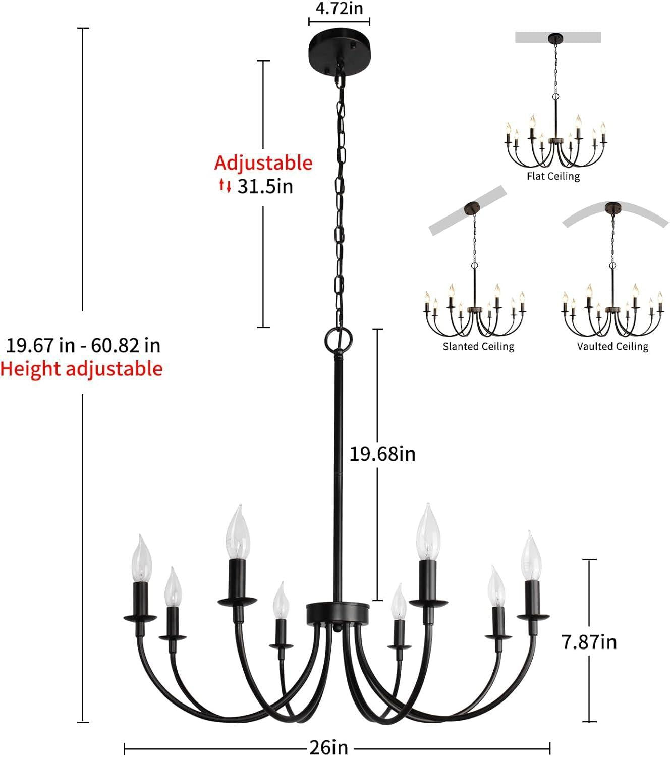 8 Light Matte Black Farmhouse Chandelier For Dining Room