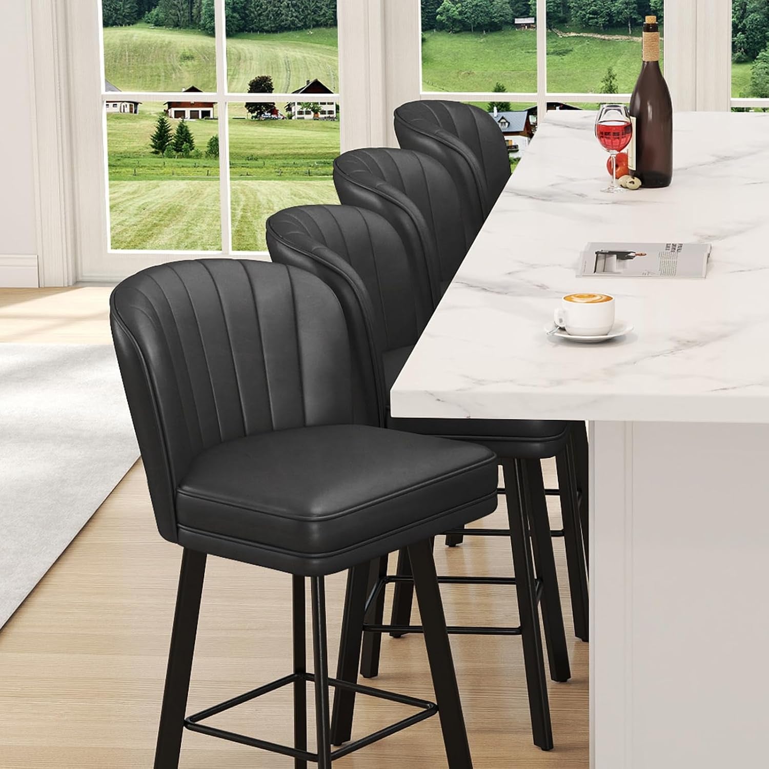 Modern Swivel Counter Height Bar Stools Set of Four