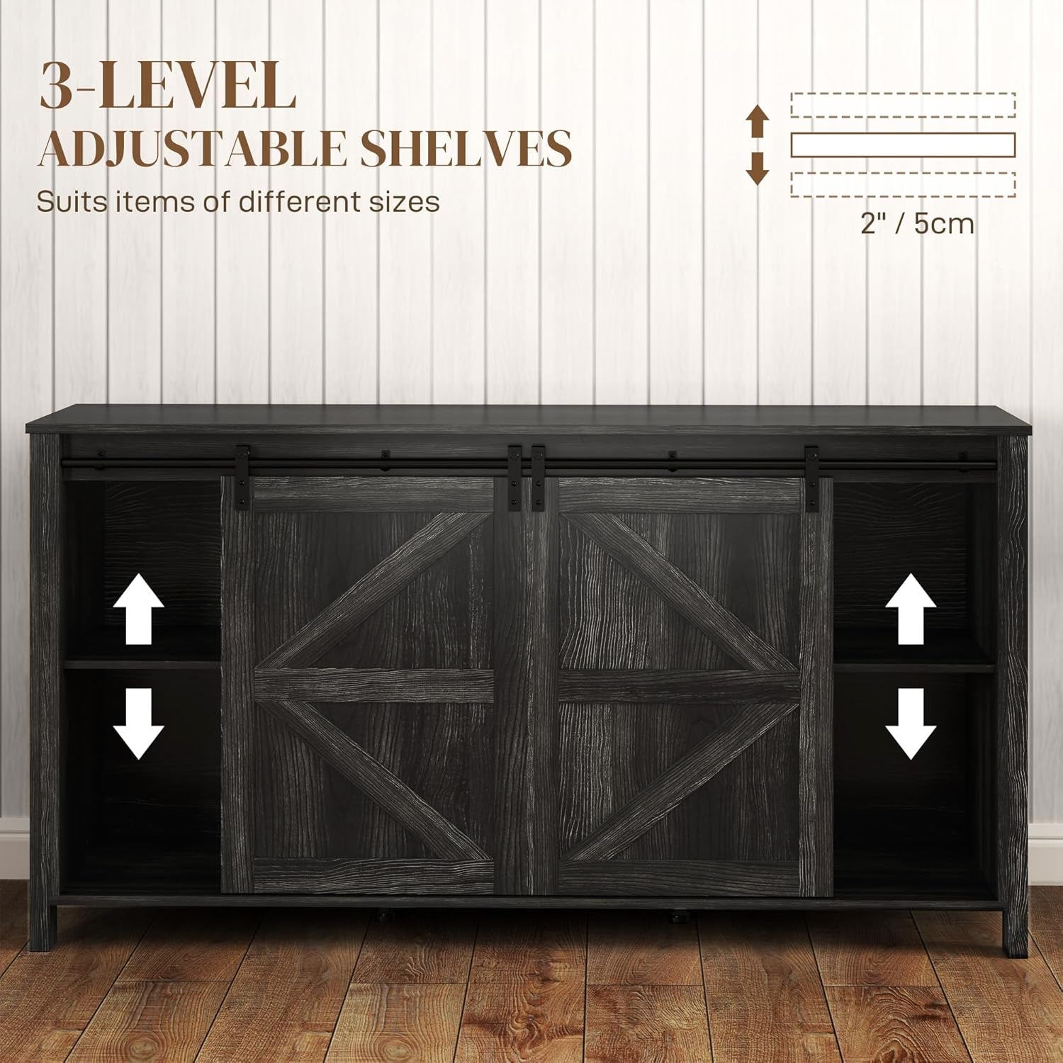 60 Inch Farmhouse Sideboard Buffet Cabinet Sliding Doors