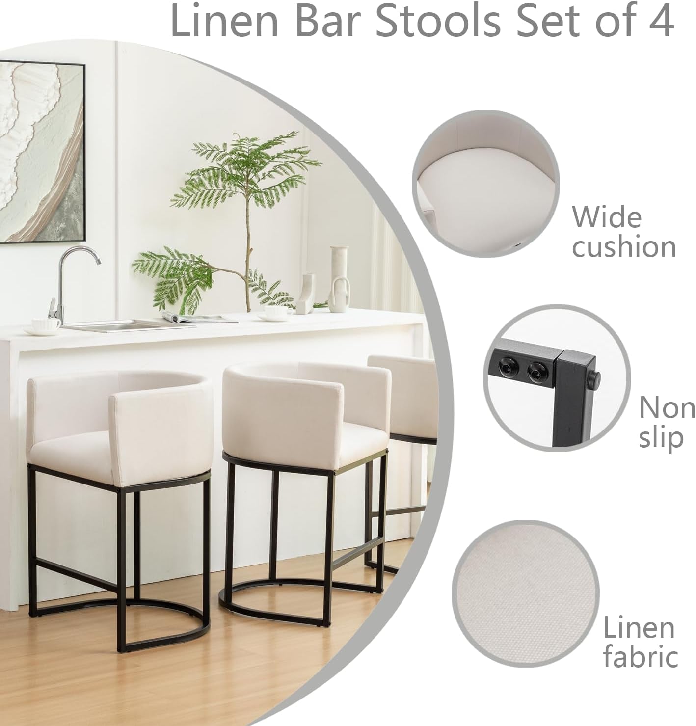 Modern Barrel Counter Height Bar Stools Set of Four