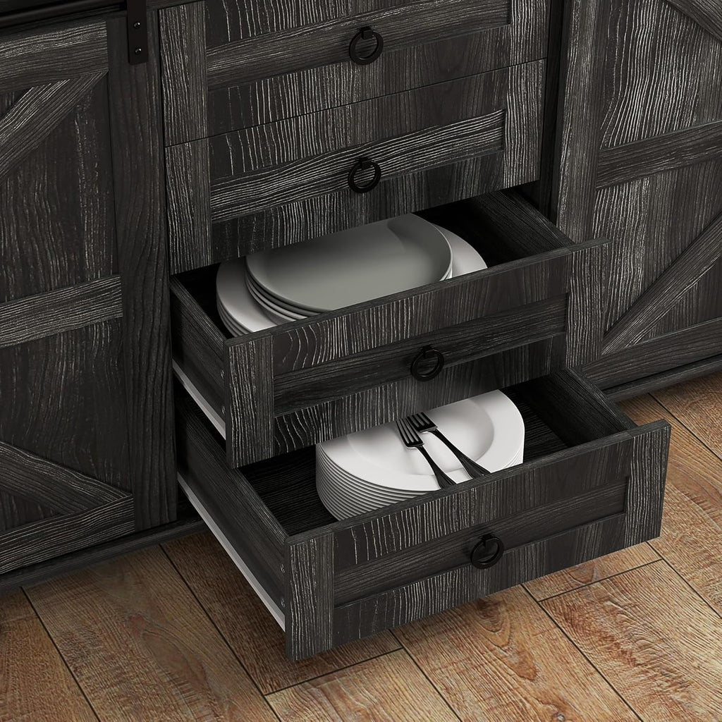 60 Inch Farmhouse Sideboard Buffet Cabinet Sliding Doors