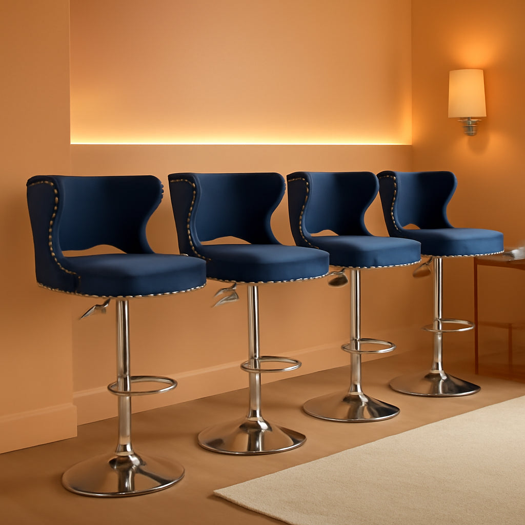 Blue Swivel Bar Stools Set of 4 for Kitchen Island