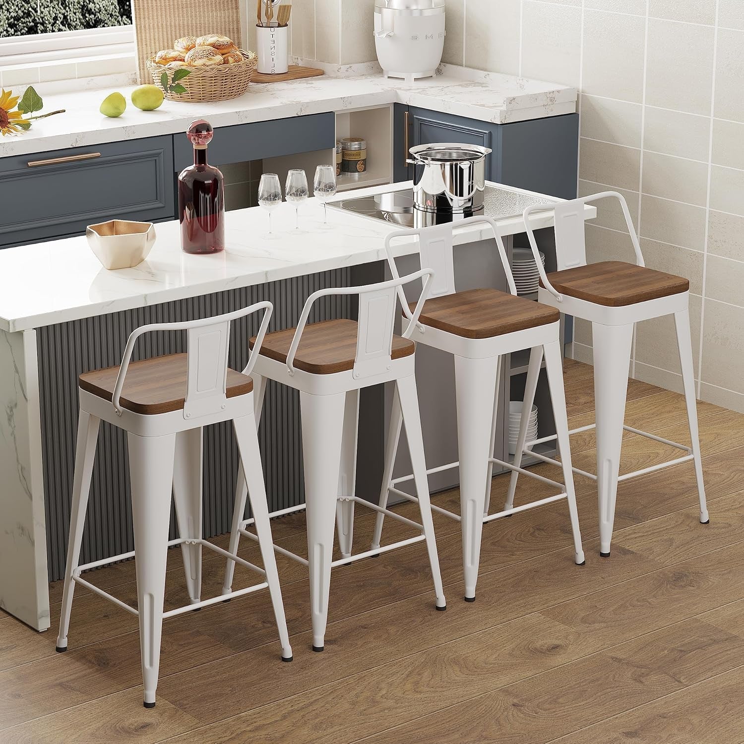Stylish Set of Four Stackable Counter Height Bar Stools