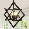 18 Inch Black Geometric Industrial Farmhouse Chandelier With 4 Lights Adjustable Height