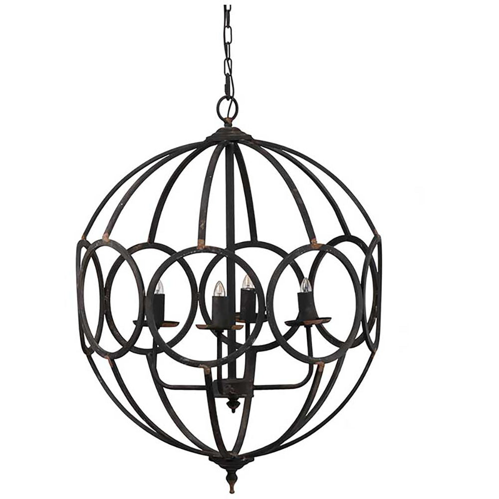 4 Light Metal Chandelier in Black Iron with Adjustable Chain