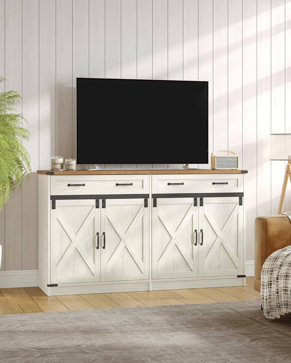 White Brown Farmhouse Buffet Cabinet Adjustable Shelves