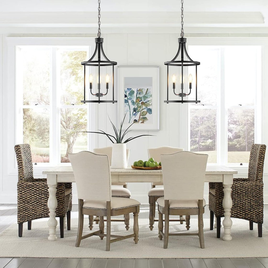 Three Light Matte Black Farmhouse Pendant Chandelier