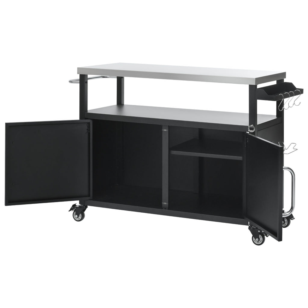 K&K 54.5' Outdoor Kitchen Island with Stainless Steel Tabletop and Storage