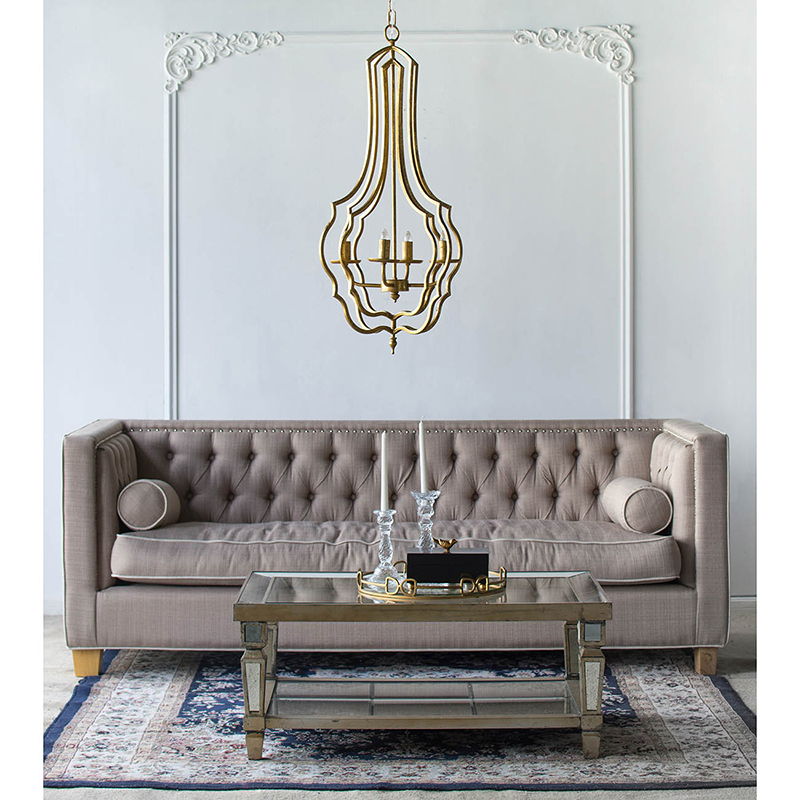 4 Light Chandelier With Adjustable Chain - Gold