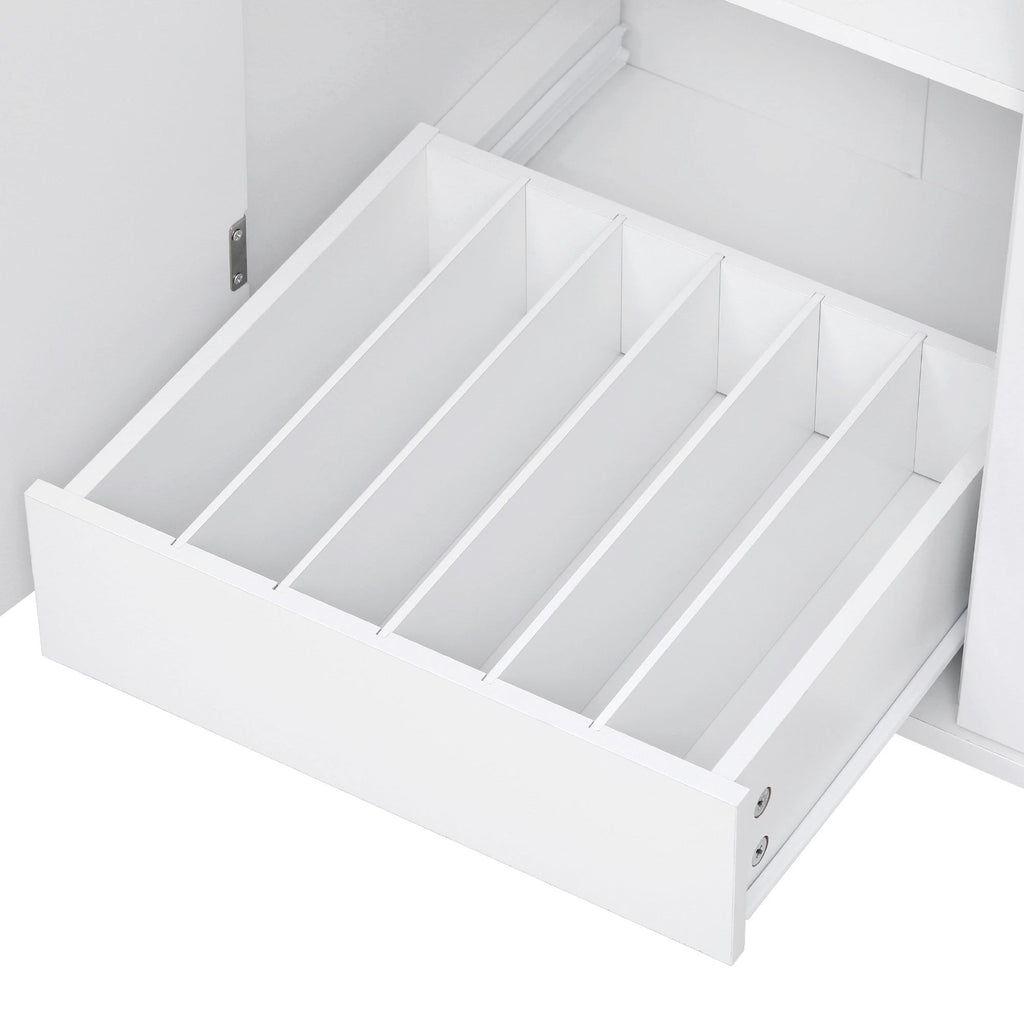 K&K 47.2' Farmhouse Kitchen Island with Drop Leaf, Kitchen Storage Island with Removable Side Racks, Two Drawers, Rolling Kitchen Cart on Wheels with Towel Rack, for Home, Kitchen, Dining Room, White