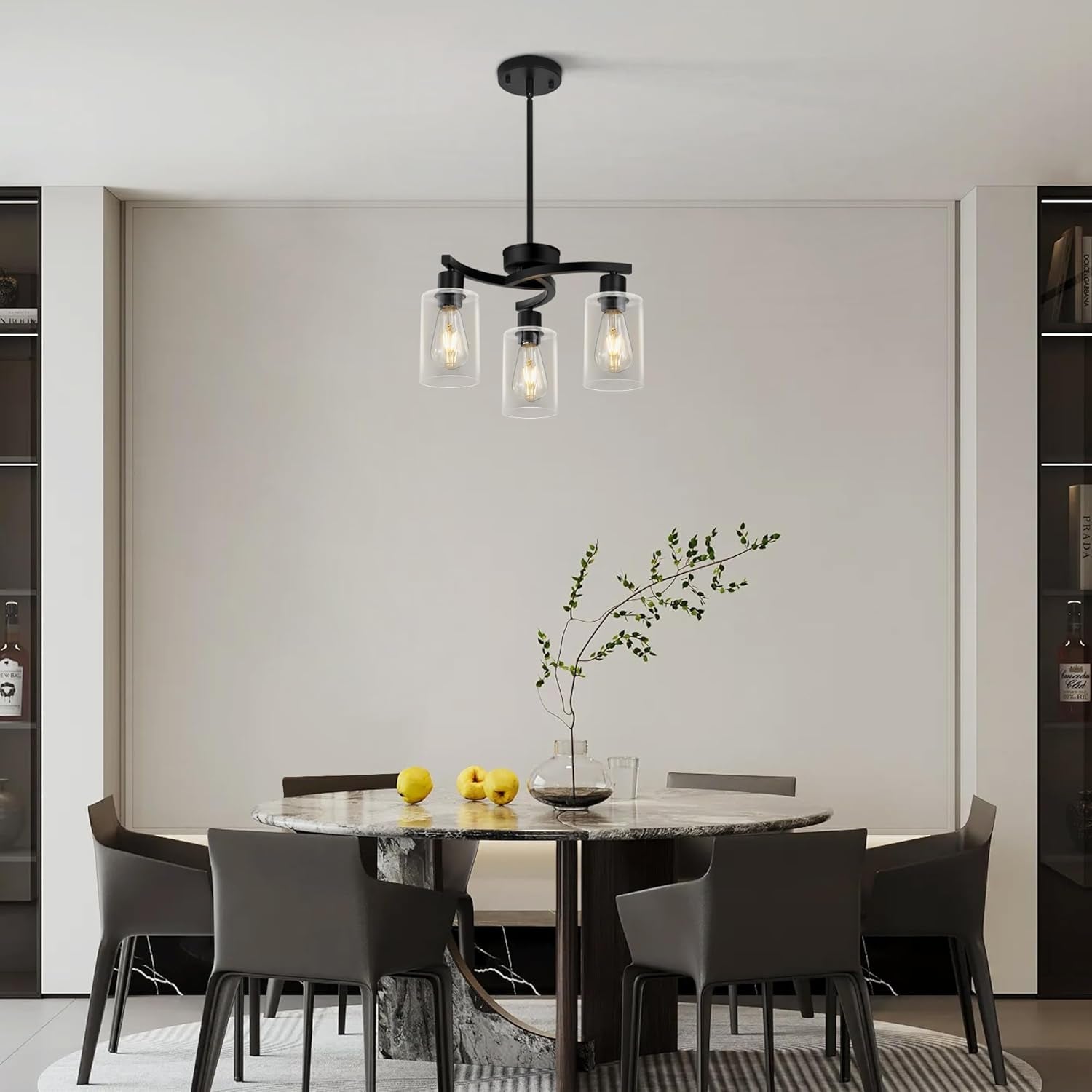 Three Light Black Dining Chandeliers For Kitchen Island