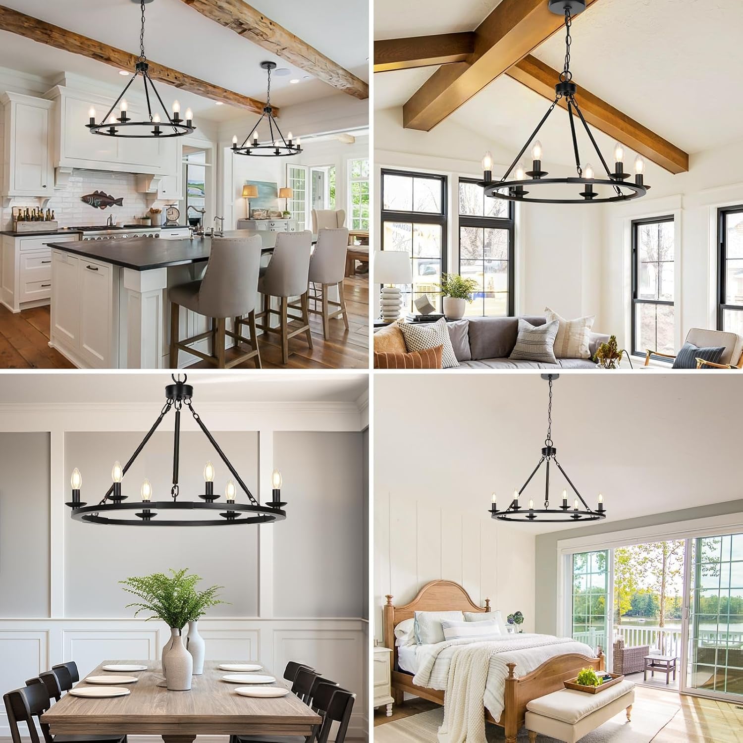 Black Farmhouse Wagon Wheel Chandelier Six Light Fixture