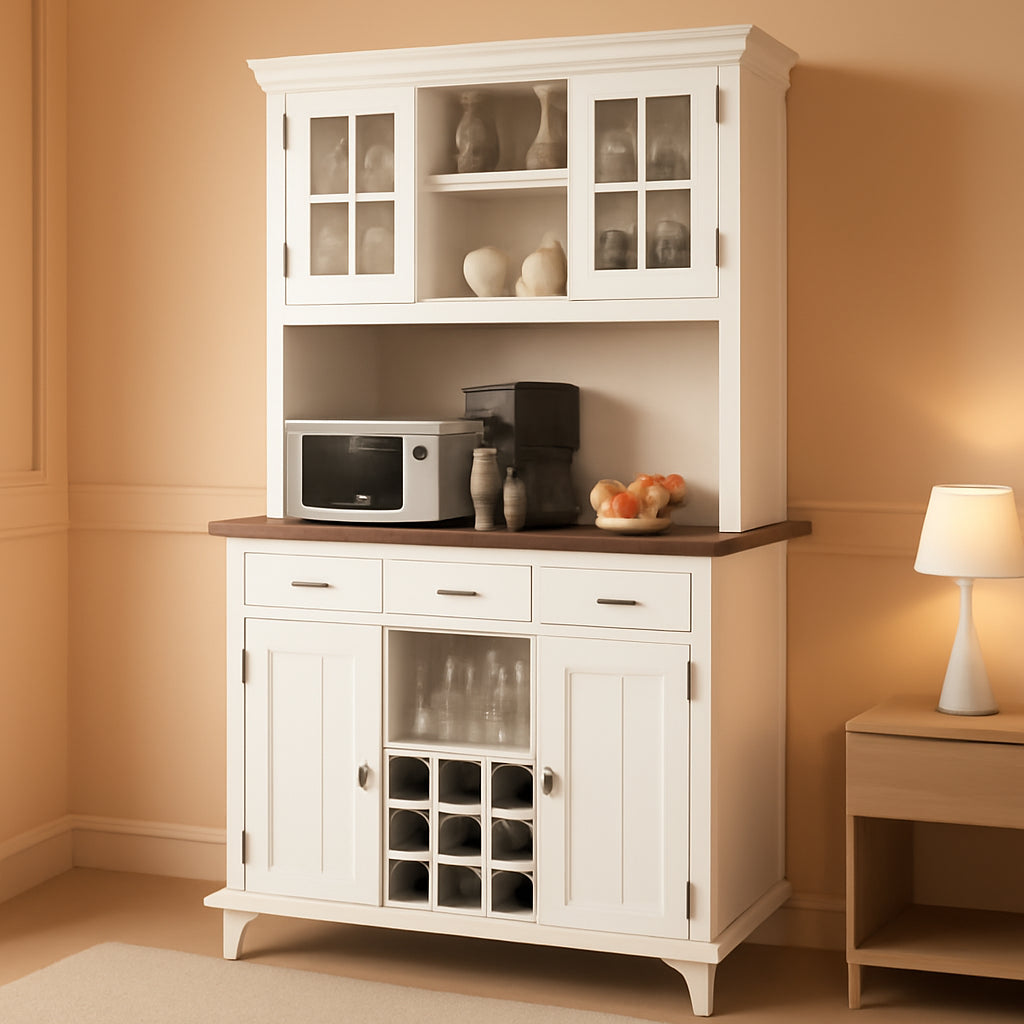 White Kitchen Hutch Sideboard With Built In Wine Rack