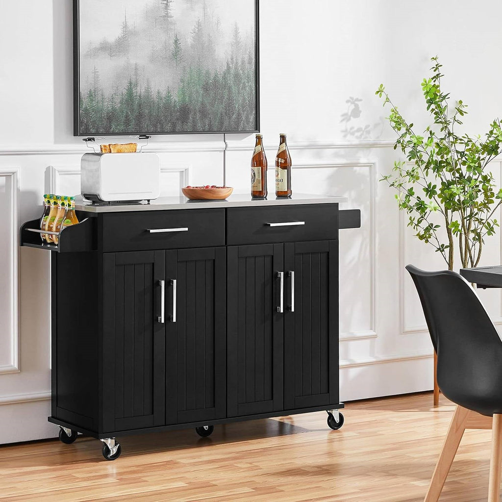 Black Kitchen Island Cart with Stainless Steel Top 2 Drawers and Cabinet - Kitchen > Kitchen Carts | Kick in the Kitch