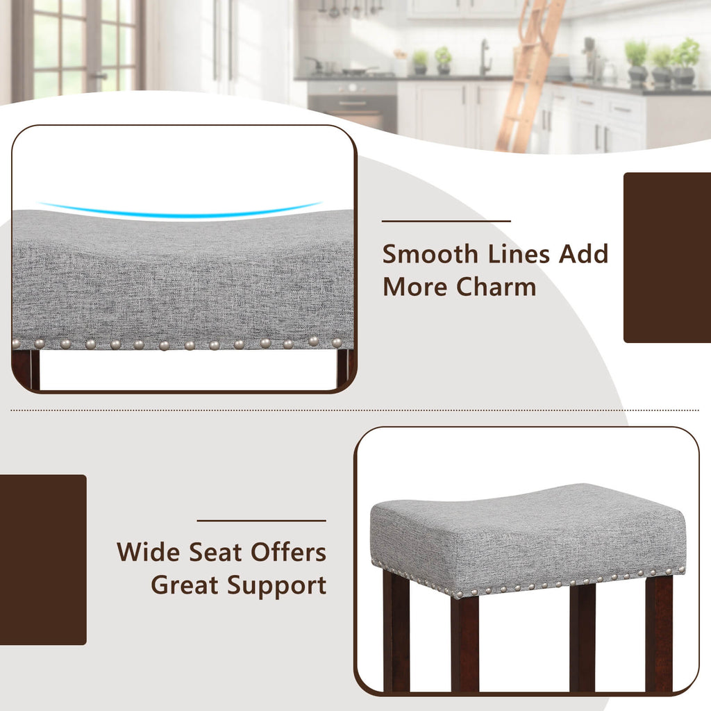 29 Inch Set of 2 Height Upholstered Bar Stool with Solid Rubber Wood Legs and Footrest-Gray