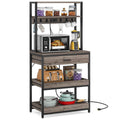 Grey Modern Baker's Rack Kitchen Shelving Unit with Pull-Out Shelves and Drawer