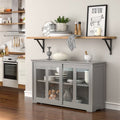 Grey Wood Buffet Kitchen Dining Sideboard Storage Cabinet w/ Glass Sliding Door - Dining > Sideboards & Buffets | Kick in the Kitch