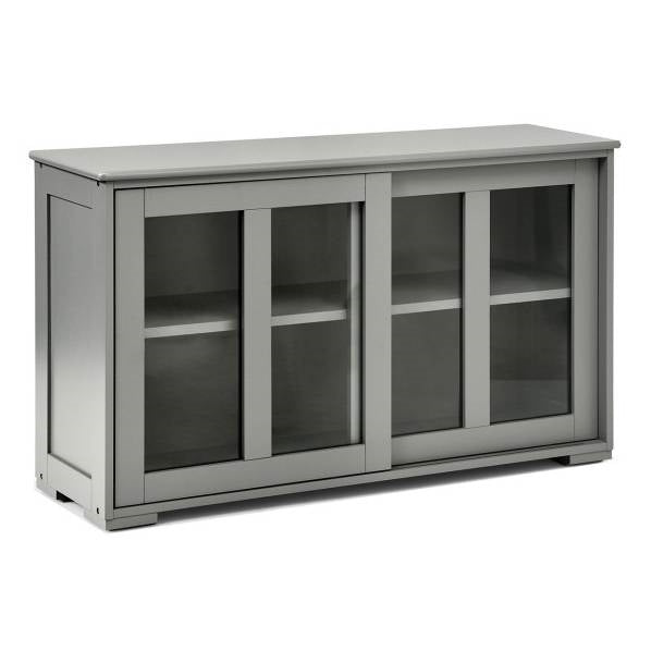 Grey Wood Buffet Kitchen Dining Sideboard Storage Cabinet w/ Glass Sliding Door - Dining > Sideboards & Buffets | Kick in the Kitch