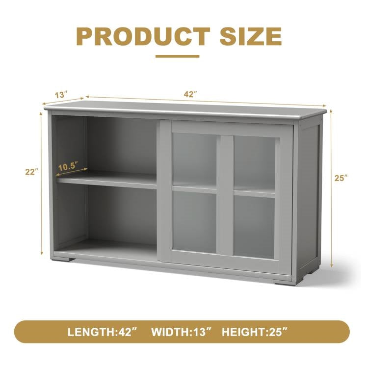 Grey Wood Buffet Kitchen Dining Sideboard Storage Cabinet w/ Glass Sliding Door - Dining > Sideboards & Buffets | Kick in the Kitch