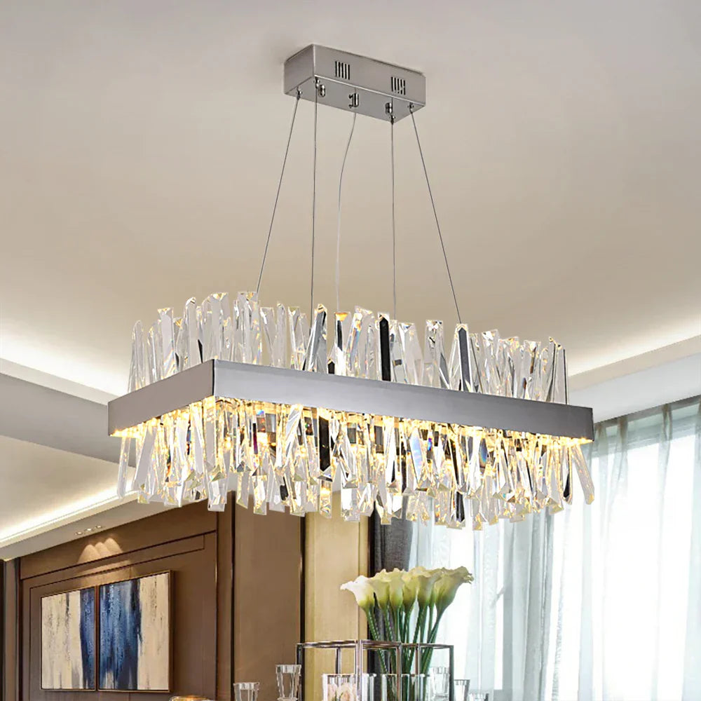 Luxury Crystal Hanging Chandelier for Dining Room and Kitchen Island – Choose Chrome or Gold Finish