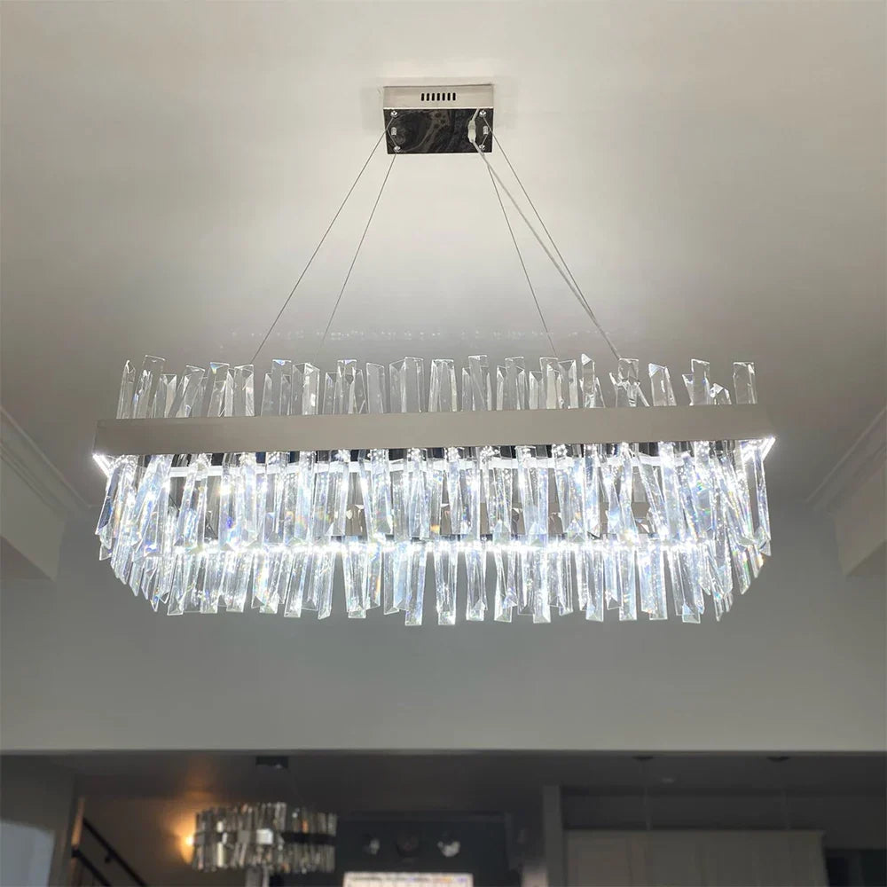 Luxury Crystal Hanging Chandelier for Dining Room and Kitchen Island – Choose Chrome or Gold Finish