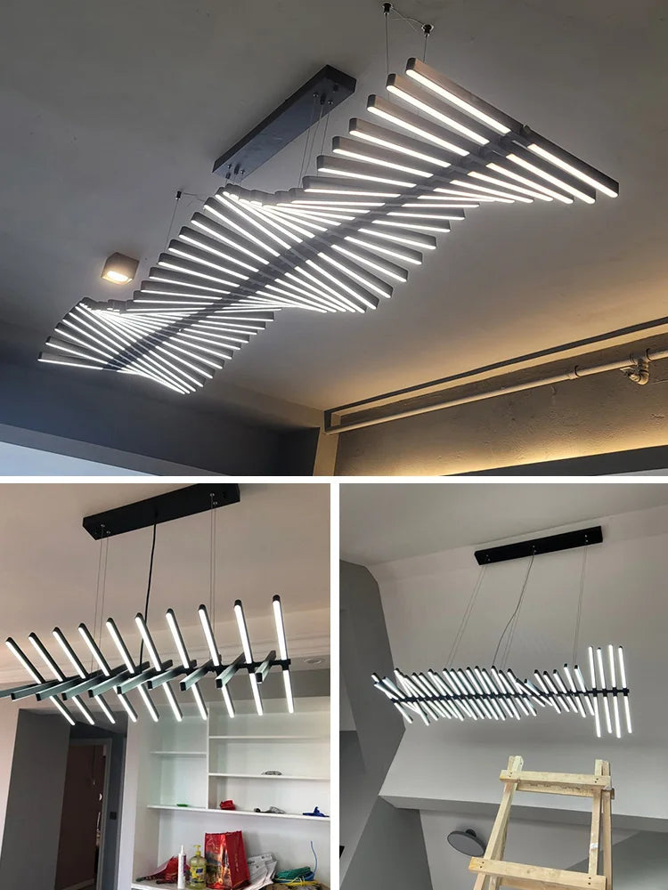DecorBites™ Linear Fishbone Chandelier: Nordic Minimalist Dining Room Office Living Room Lighting