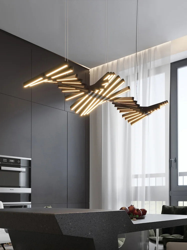 DecorBites™ Linear Fishbone Chandelier: Nordic Minimalist Dining Room Office Living Room Lighting