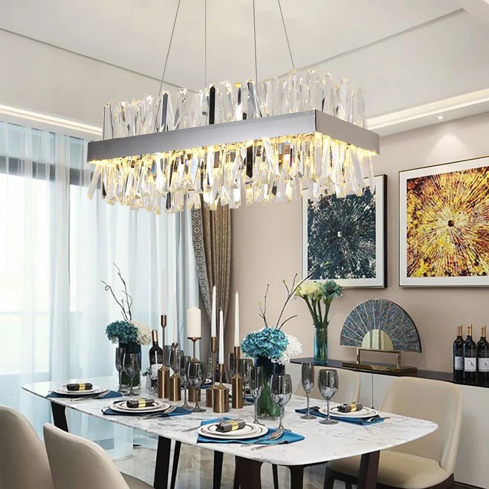 Luxury Crystal Hanging Chandelier for Dining Room and Kitchen Island – Choose Chrome or Gold Finish