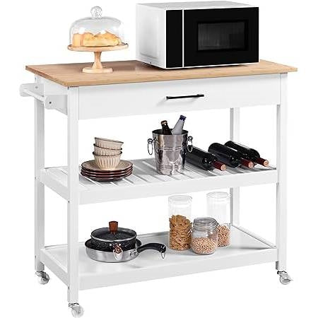 White Kitchen Island Cart with Drawer Storage Shelves and Locking Casters - Kitchen > Kitchen Carts | Kick in the Kitch
