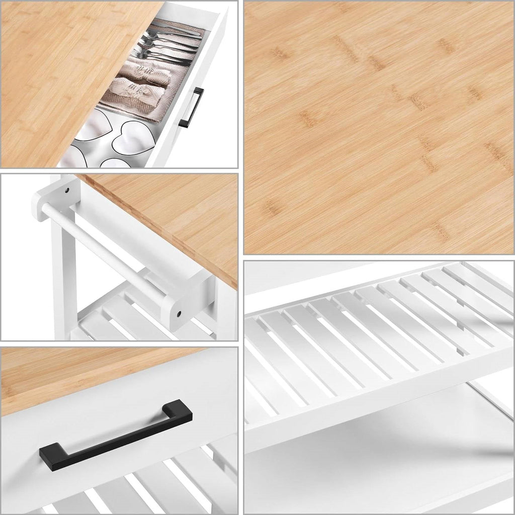 White Kitchen Island Cart with Drawer Storage Shelves and Locking Casters - Kitchen > Kitchen Carts | Kick in the Kitch