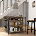 Kitchen Island with 4-Tier Storage Shelf and Long Footrest for Home-Rustic Brown