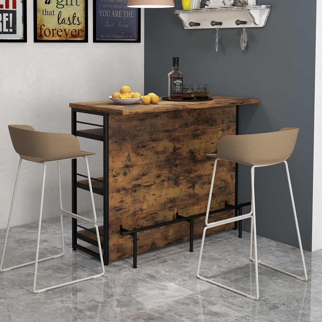 Kitchen Island with 4-Tier Storage Shelf and Long Footrest for Home-Rustic Brown