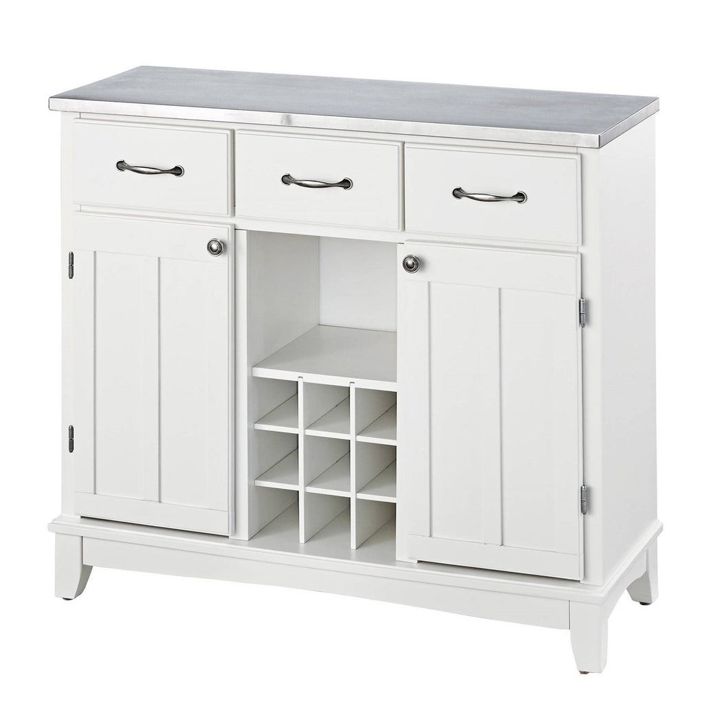 Stainless Steel Top Kitchen Island Sideboard Cabinet Wine Rack in White - Dining > Sideboards & Buffets | Kick in the Kitch