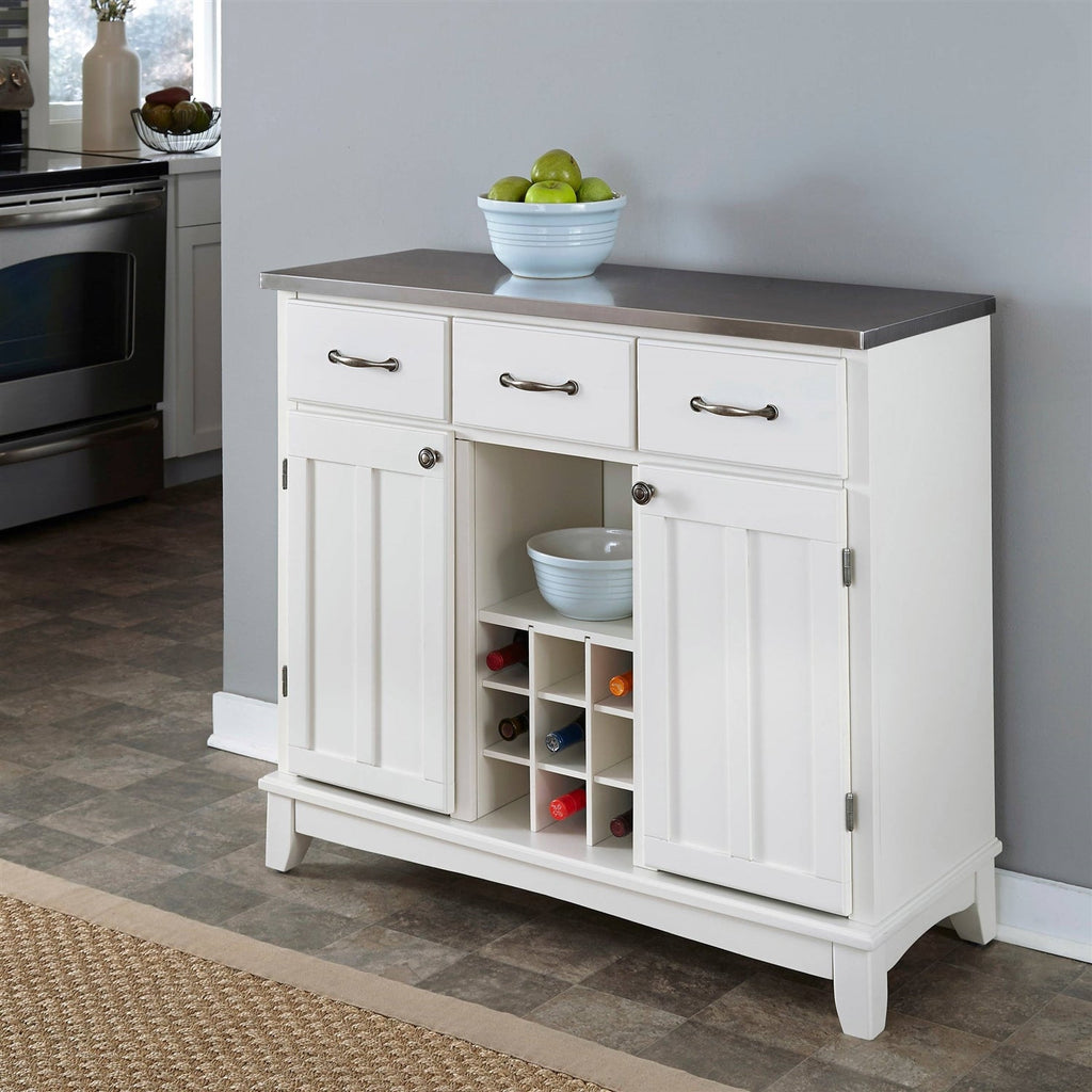 Stainless Steel Top Kitchen Island Sideboard Cabinet Wine Rack in White - Dining > Sideboards & Buffets | Kick in the Kitch
