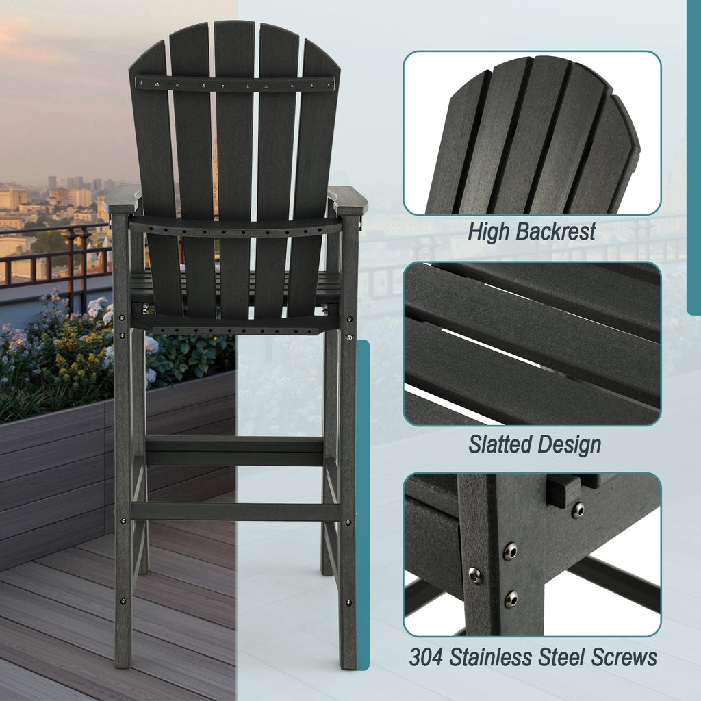30 Inches Counter Height Outdoor HDPE Bar Stool with Armrests and Footrest-Black