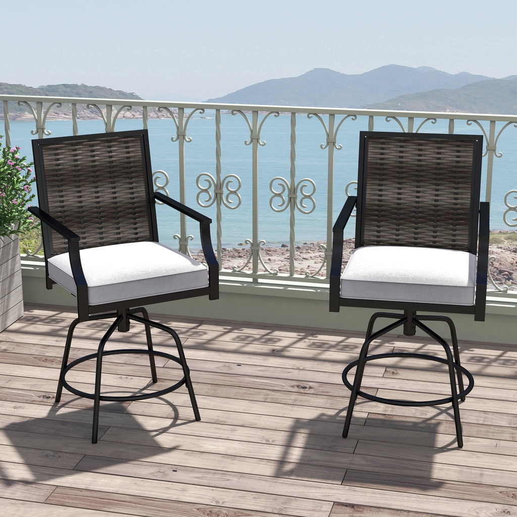 Outdoor PE Wicker Swivel Bar Stools Set of 2 Counter Height Patio Chairs with Back-Grey