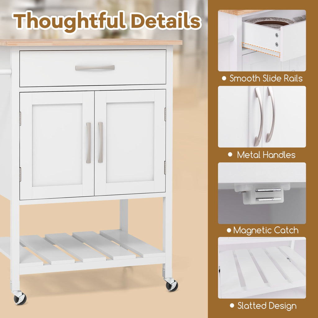 Rolling Kitchen Island Cart with Drawer and Towel Rack-White