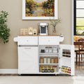 Rolling Kitchen Island with Trash Can Cabinet and Rubber Universal Wheels-White