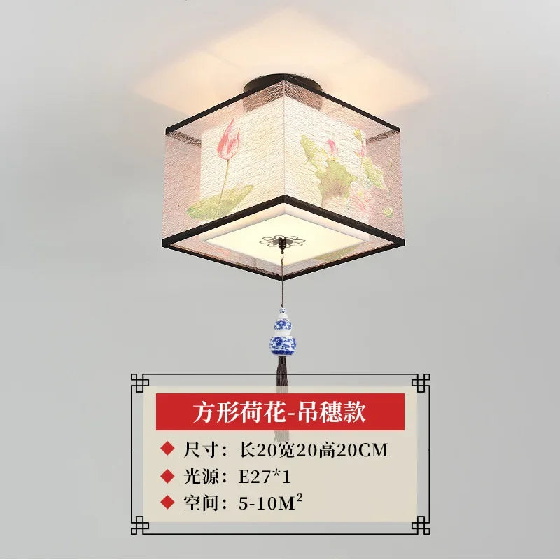 DecorBites™ Lotus Chinese Chandelier Ceiling Lamp Simple Corridor Painting LED Lighting