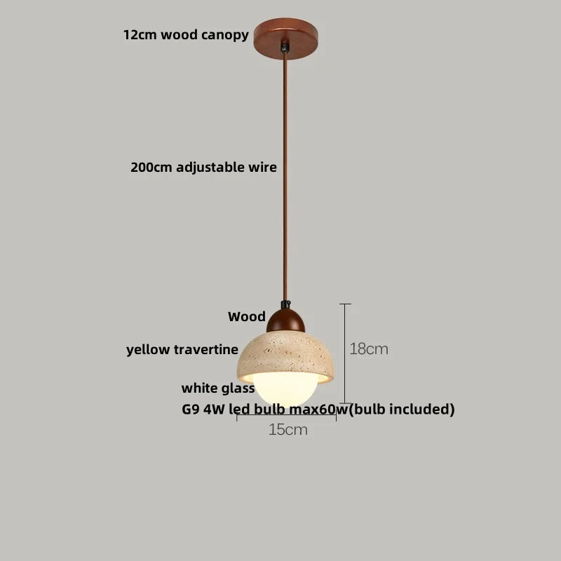 DecorBites™ LED Pendant Lamp Black Iron Wabi Sabi Hanging Light - Yellow Travertine