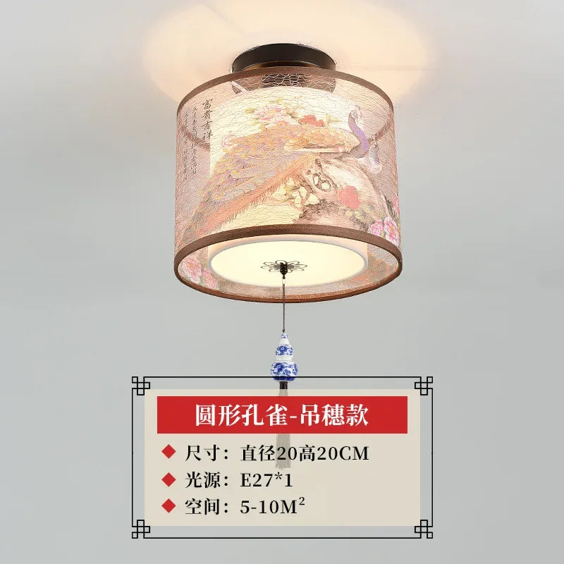 DecorBites™ Lotus Chinese Chandelier Ceiling Lamp Simple Corridor Painting LED Lighting
